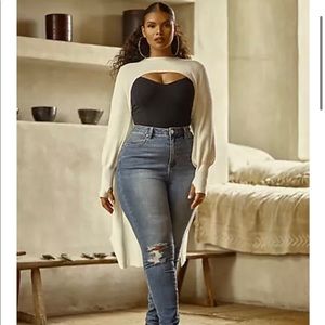 Selina Cutout Rib Knit Long Sweater-Size 0/XL